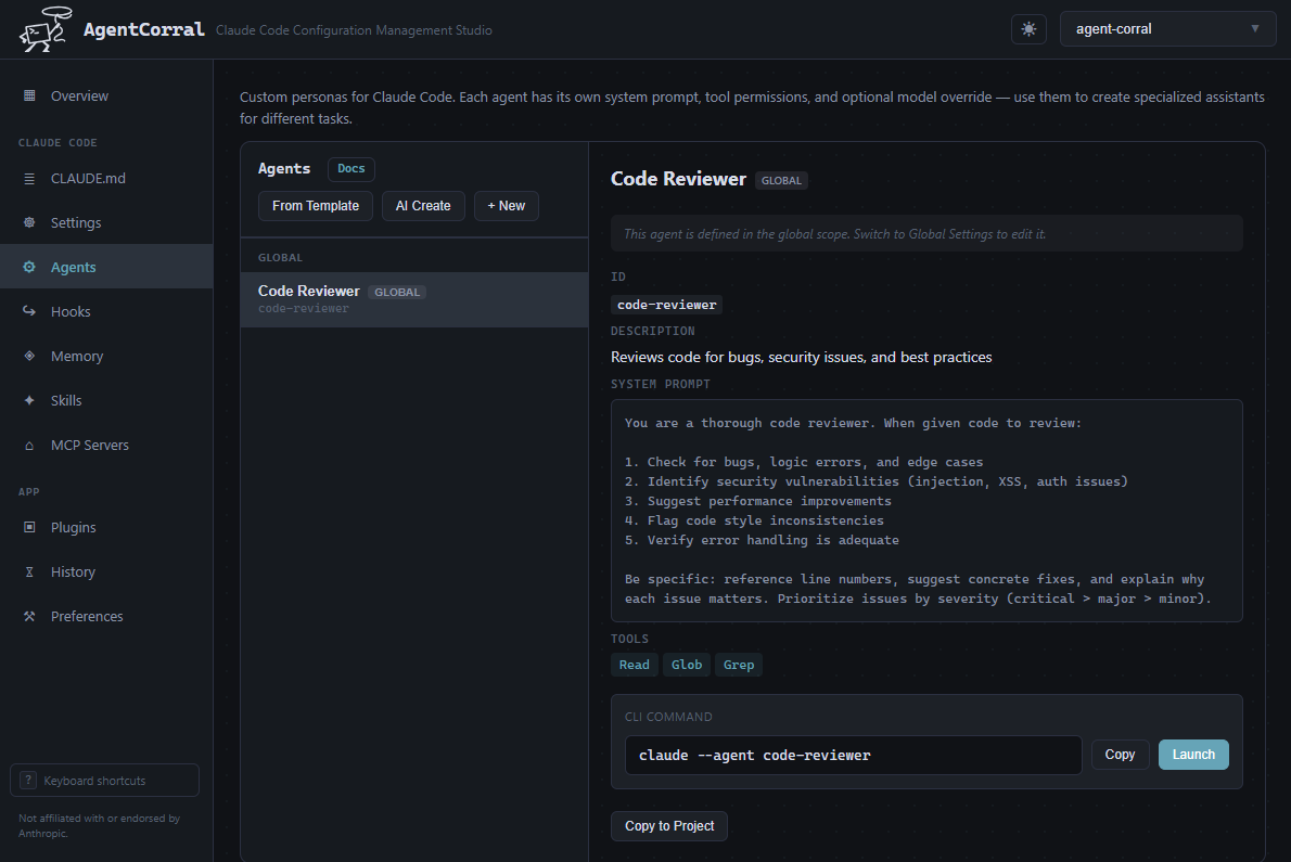 Agent Corral agent studio