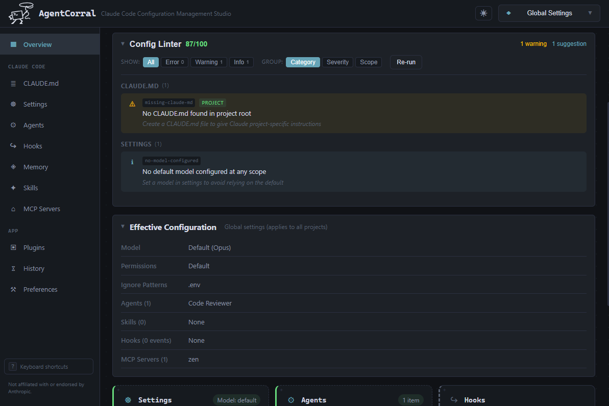 Agent Corral overview dashboard