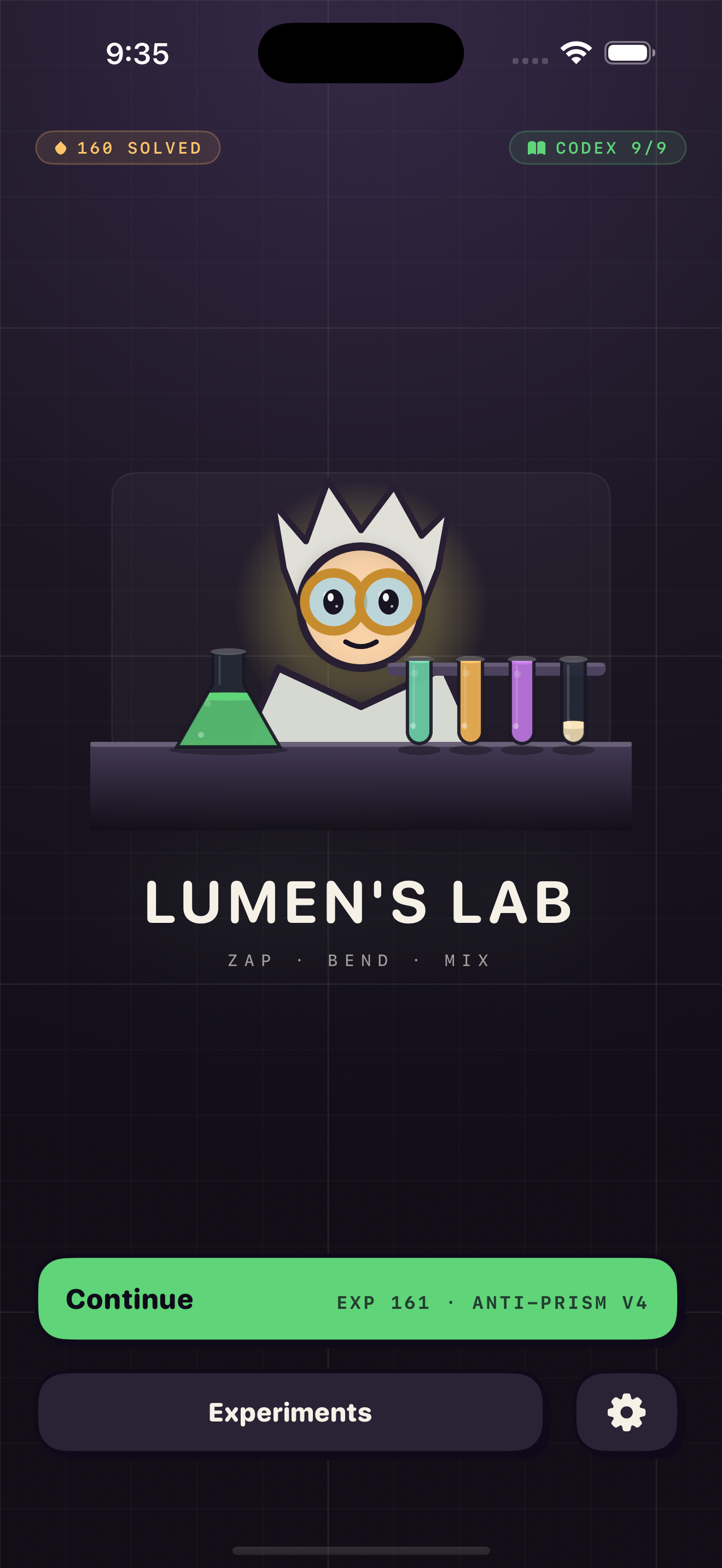 Lumen's Lab home screen