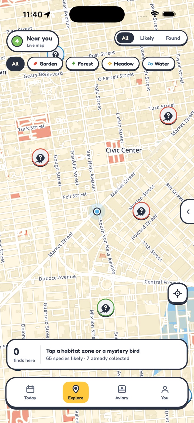 Songtrail map of likely birds near you